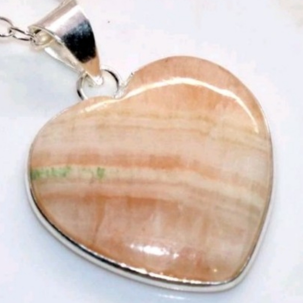 Orange Calcite Heart-Shaped Gemstone 925 Sterling Silver Necklace